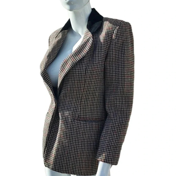 Joan Leslie Size 6 Womens  Brown and Black Squared Blazer with Velvet Collar - Picture 4 of 16